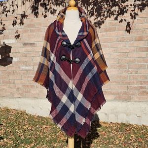 Cozy plaid cape/poncho